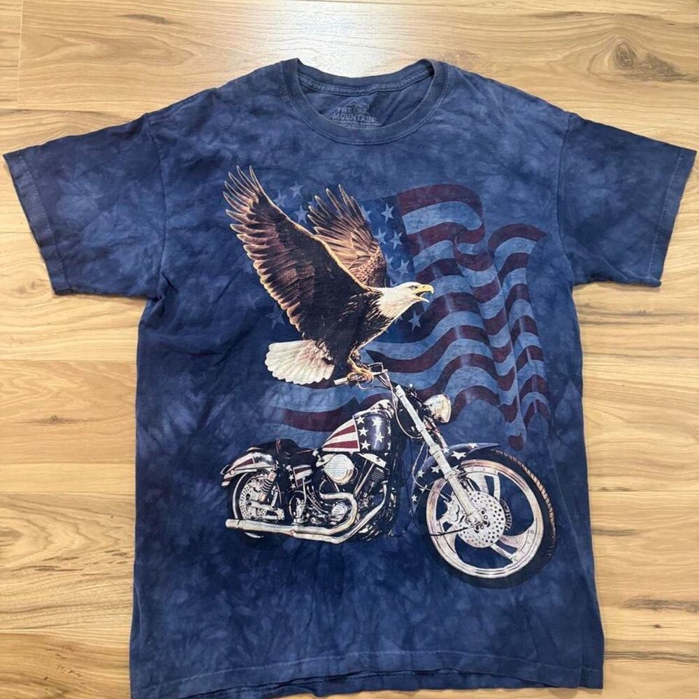 Vintage 00s The Mountain blue tie-dye eagle biker graphic size large